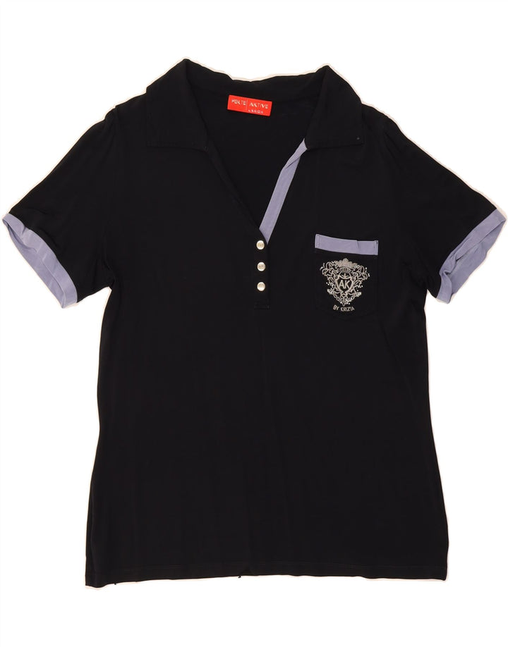 KRIZIA Womens Polo Shirt UK 16 Large Black Vintage Krizia and Second-Hand Krizia from Messina Hembry 