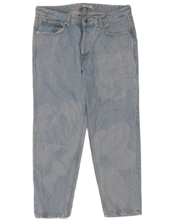 Zara Jean court délavé à l'acide pour homme EU 42 Large W32 L26 Bleu Floral