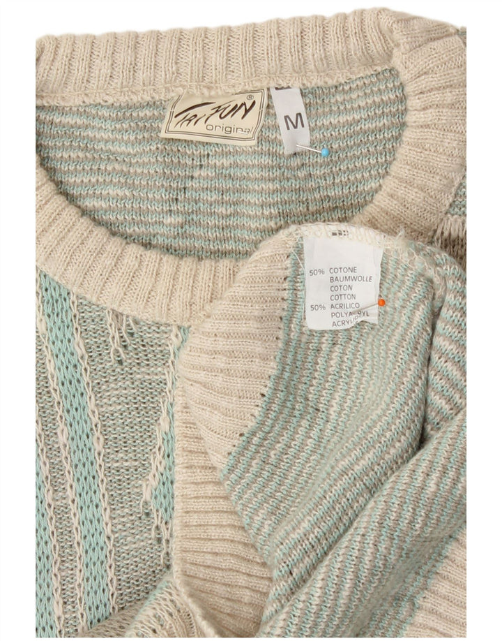 Taifun Pull à col rond pour homme en coton géométrique turquoise moyen