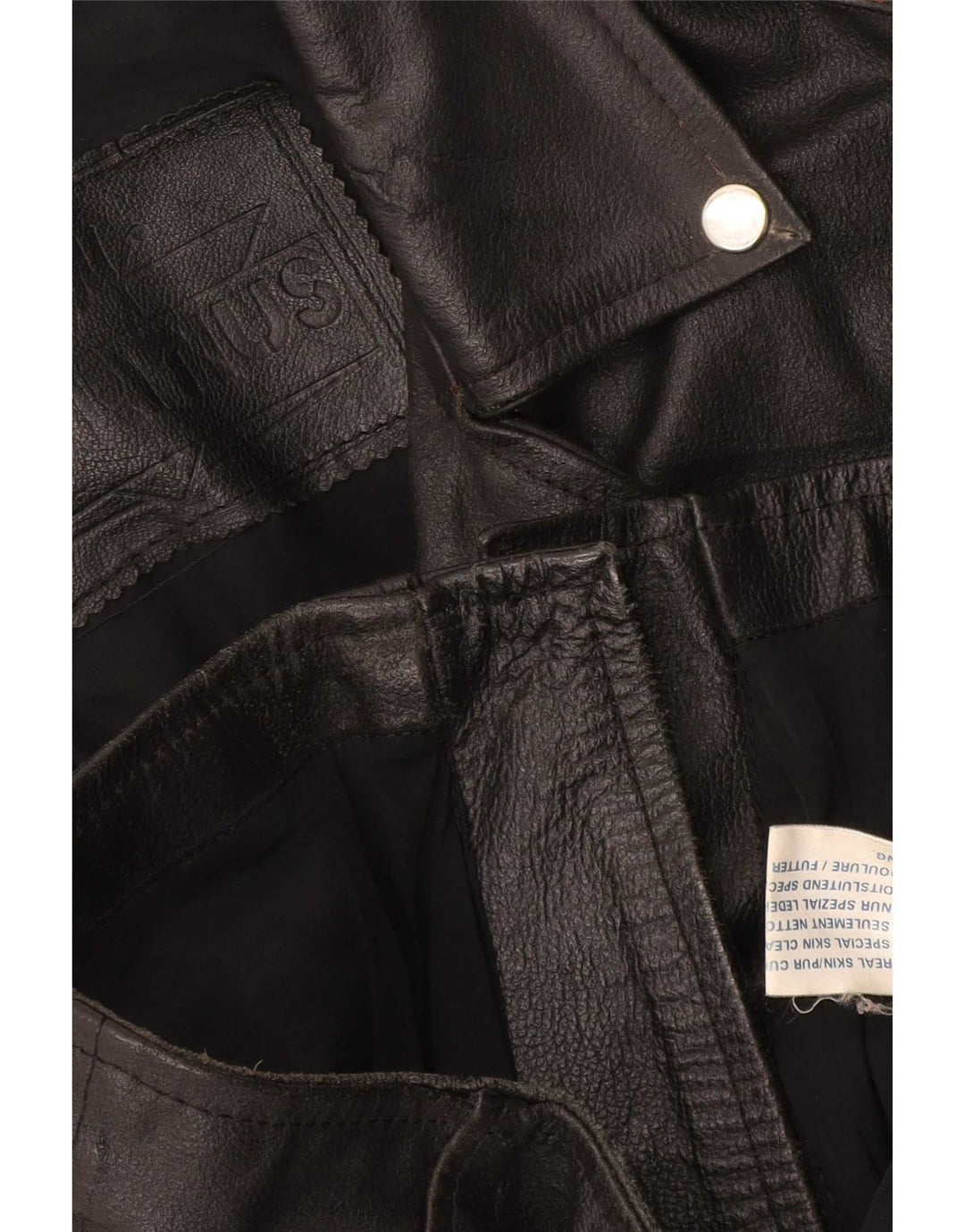 veste de motard en cuir femme vintage UK 16 Grand Noir