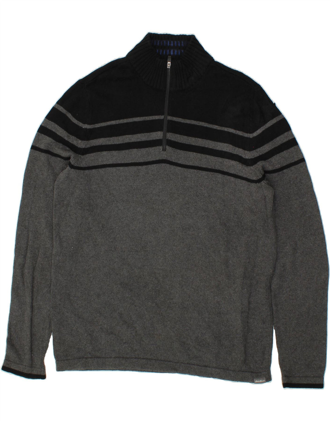 EDDIE BAUER Mens Zip Neck Jumper Sweater Large Grey Colourblock Cotton Vintage Eddie Bauer and Second-Hand Eddie Bauer from Messina Hembry 