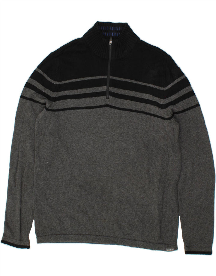 EDDIE BAUER Mens Zip Neck Jumper Sweater Large Grey Colourblock Cotton Vintage Eddie Bauer and Second-Hand Eddie Bauer from Messina Hembry 