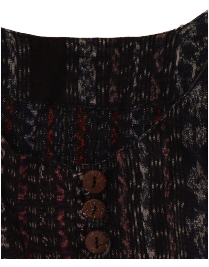 VINTAGE Femmes 3/4 Manches Chemise Blouse UK 18 XL Noir Rayé