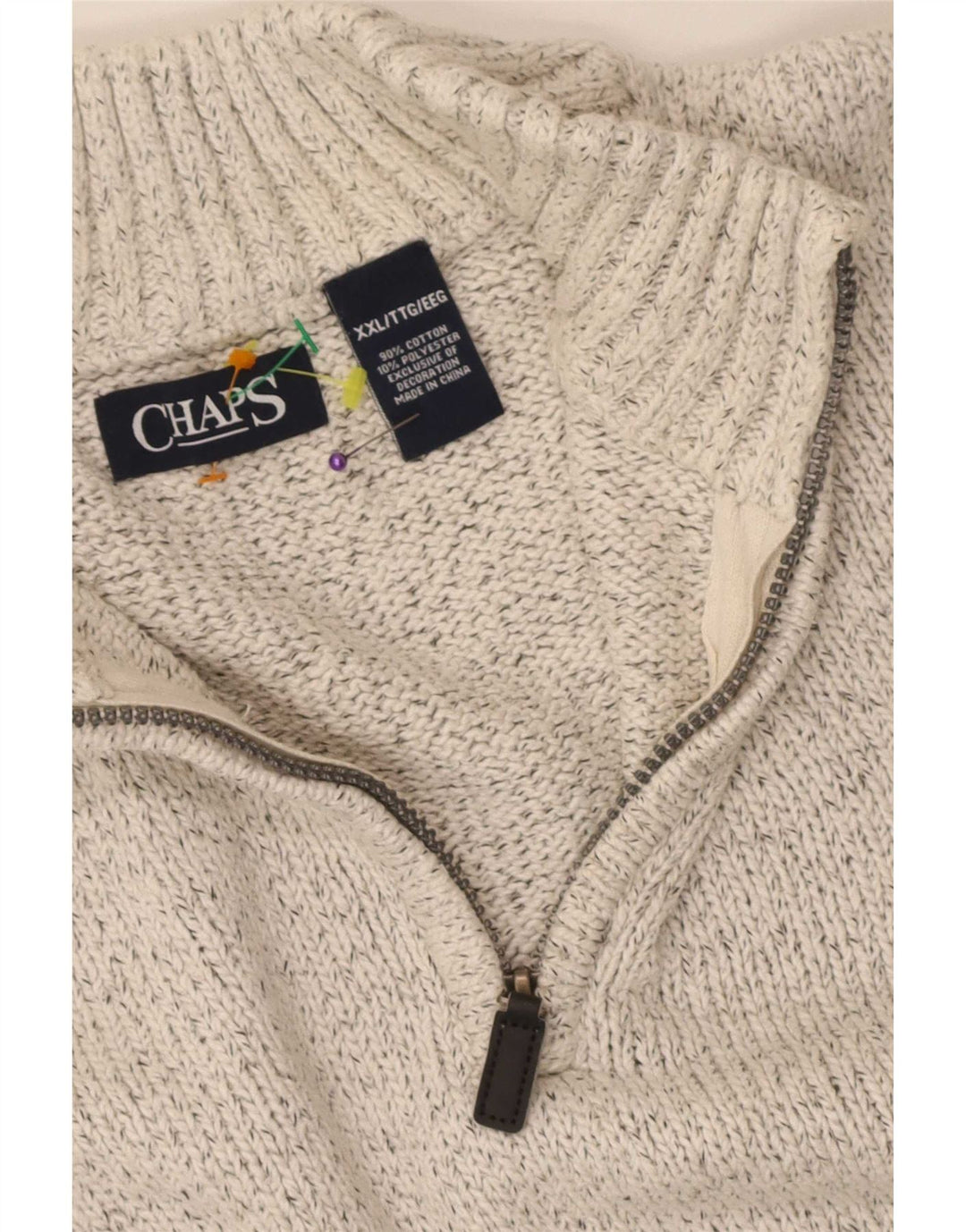 Chaps Pull col zippé pour homme 2XL Gris chiné en coton