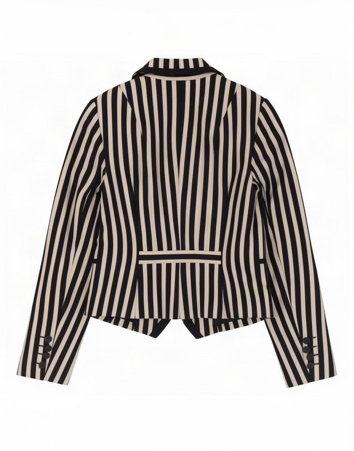David Lawrence Veste blazer courte pour femme US 6 Bleu marine moyen rayé