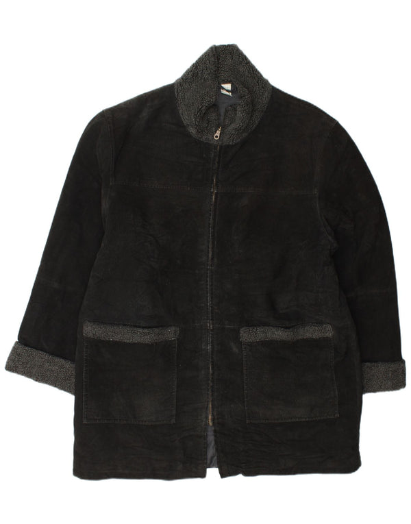 VINTAGE Manteau en daim femme UK 18 XL Cuir noir