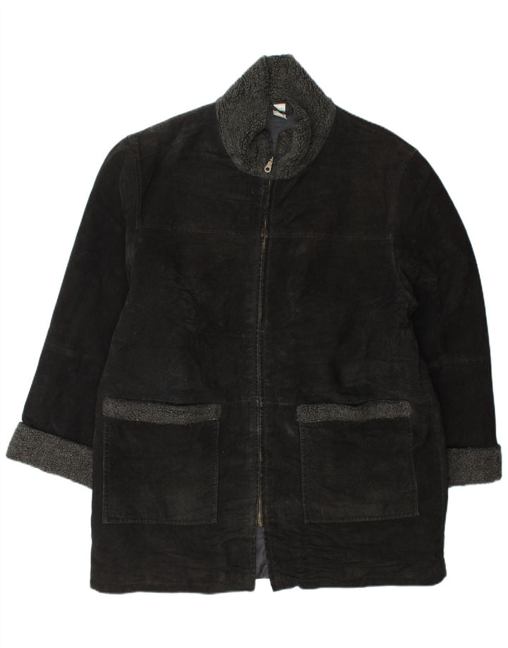 VINTAGE Manteau en daim femme UK 18 XL Cuir noir
