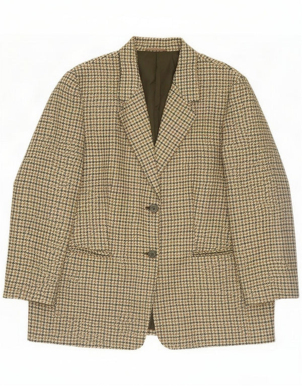 Vintage Womens 2 Button Blazer Jacket UK 22 3XL Green Houndstooth New Wool