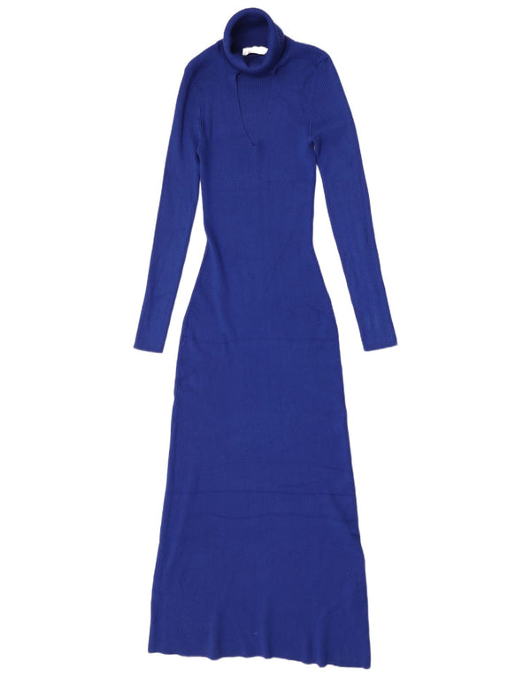 Zara Robe longue à manches longues pour femme UK 12 Bleu moyen Viscose