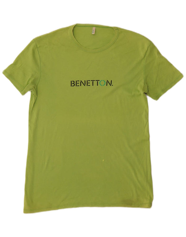 Benetton T-Shirt Graphique Top XL Vert Coton Homme