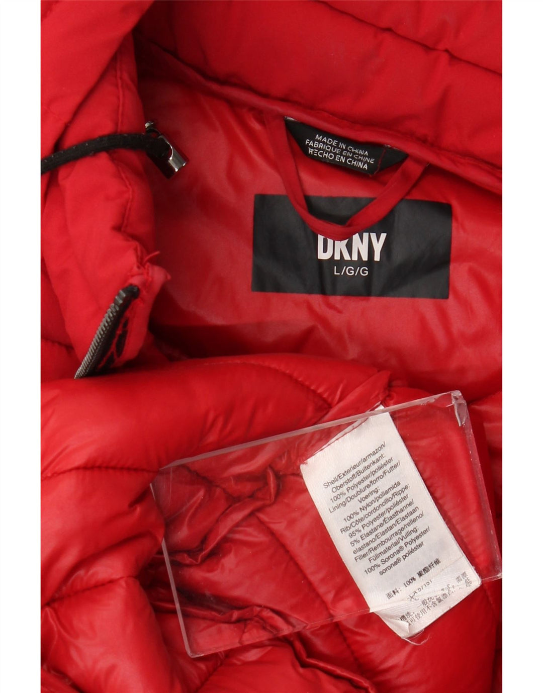 Dkny Manteau rembourré à capuche pour femme UK 16 Large Rouge Polyester