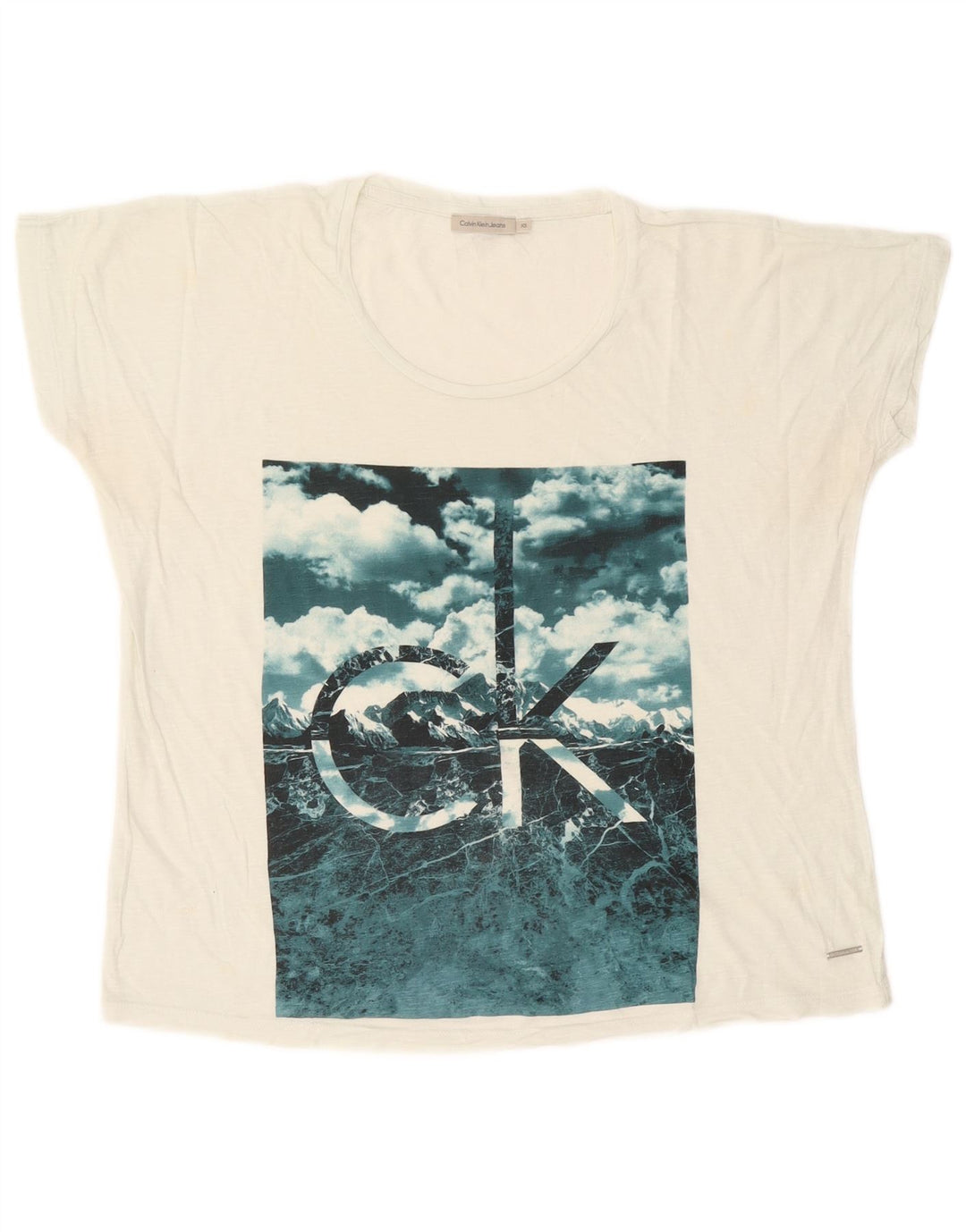 CALVIN KLEIN JEANS T-shirt graphique surdimensionné pour femme UK 6 XS Blanc