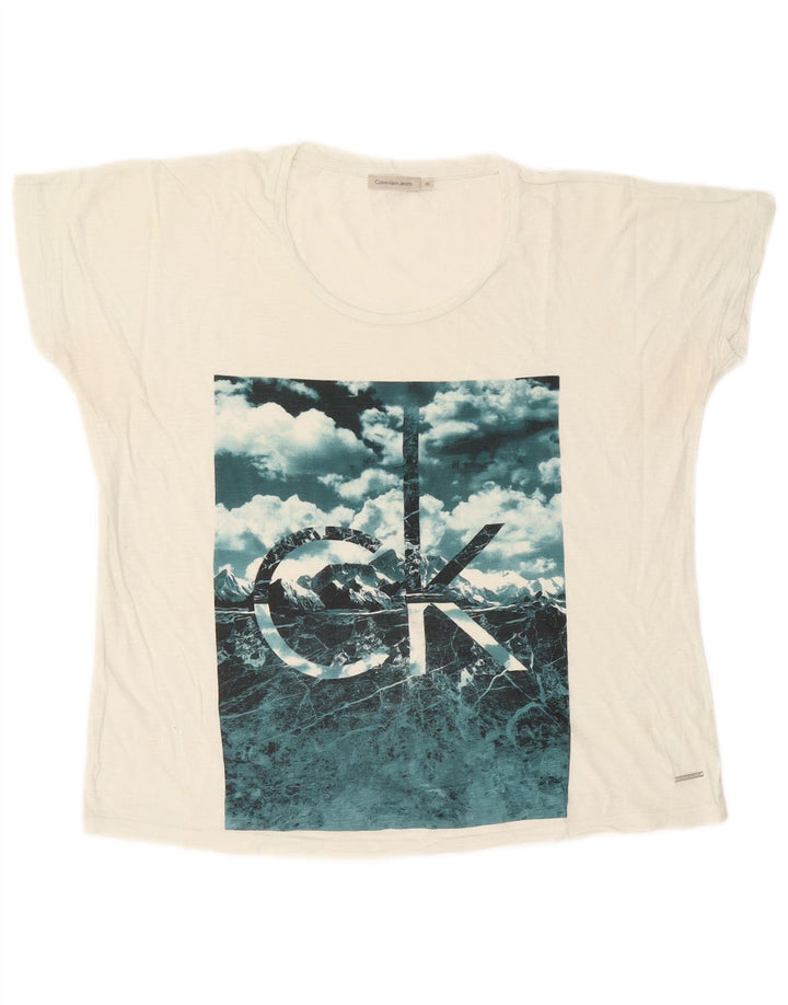 CALVIN KLEIN JEANS T-shirt graphique surdimensionné pour femme UK 6 XS Blanc