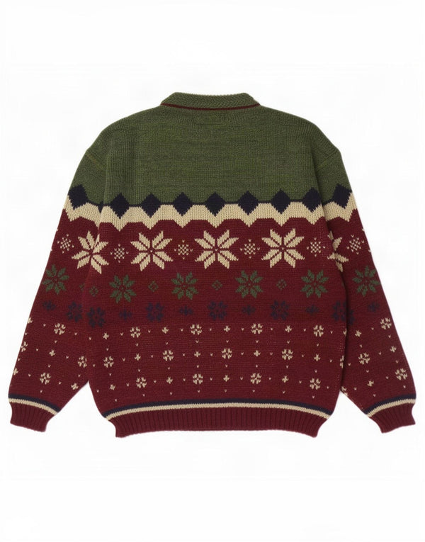 vintage Mens Crew Neck Jumper Pull XL Vert Fair Isle Laine