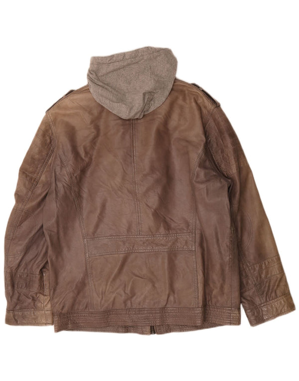 Engbers Veste en cuir à capuche pour homme UK 40 Large Marron
