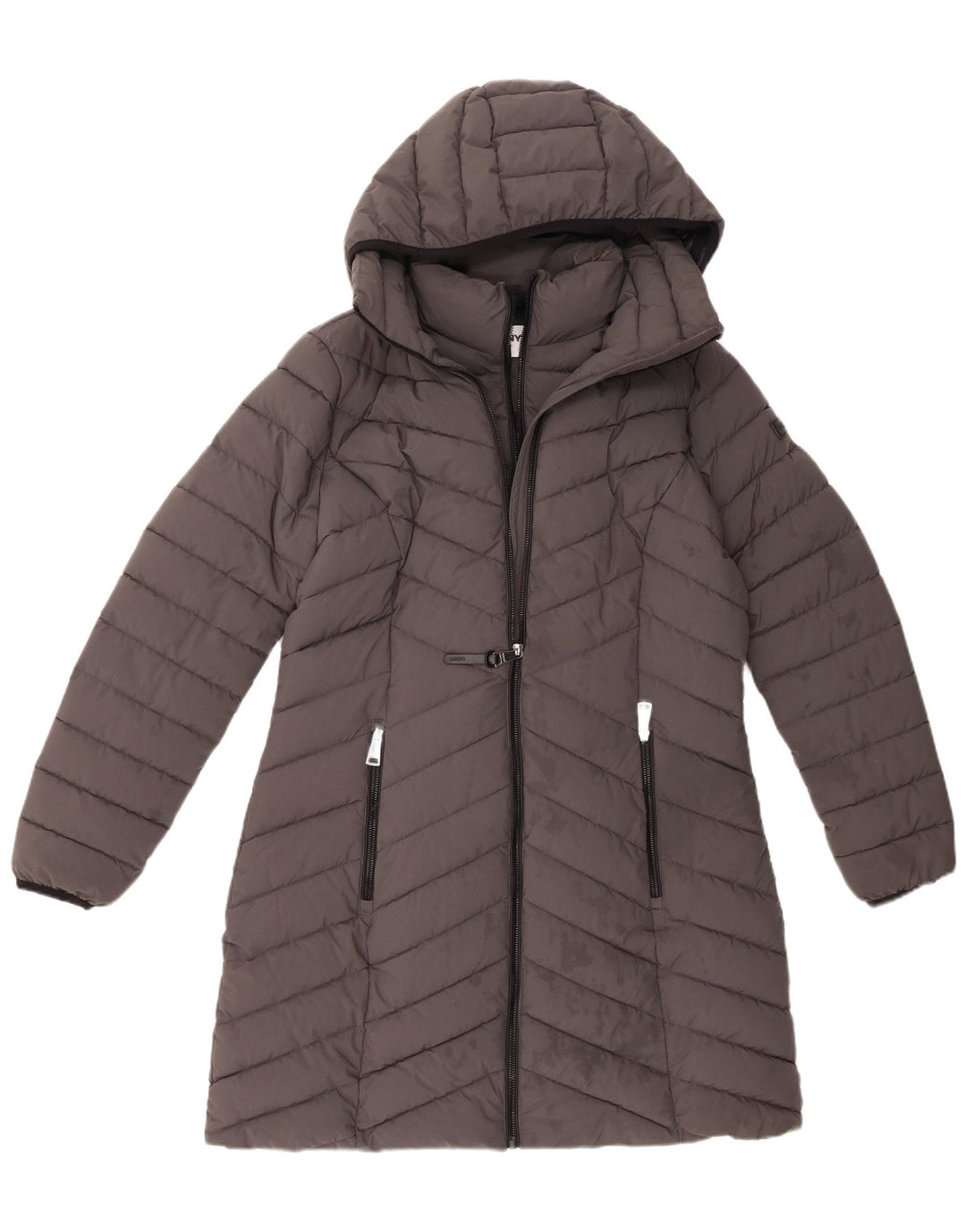 Dkny Manteau rembourré à capuche pour femme UK 44 Gris moyen Polyester