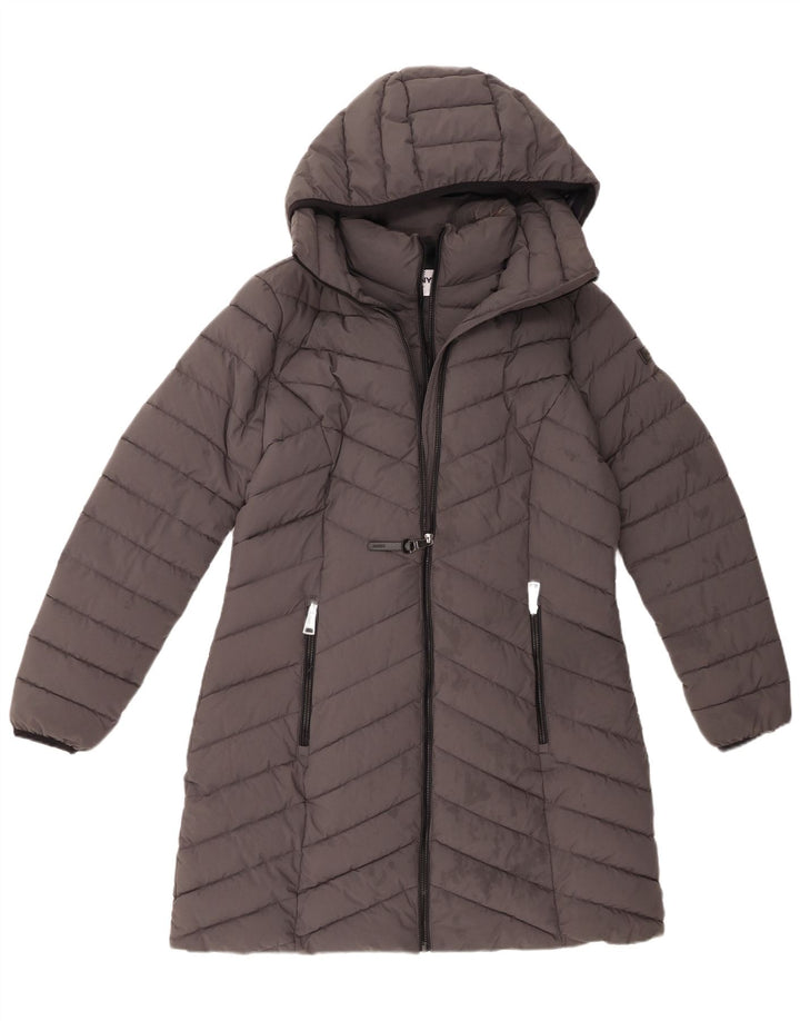 Dkny Manteau rembourré à capuche pour femme UK 44 Gris moyen Polyester