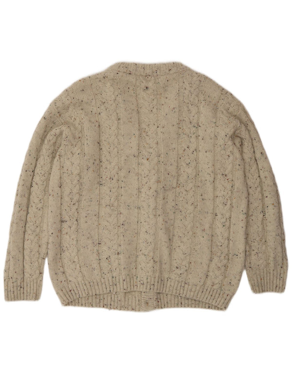Vintage Mens Cardigan Sweater Large Beige Flecked Wool