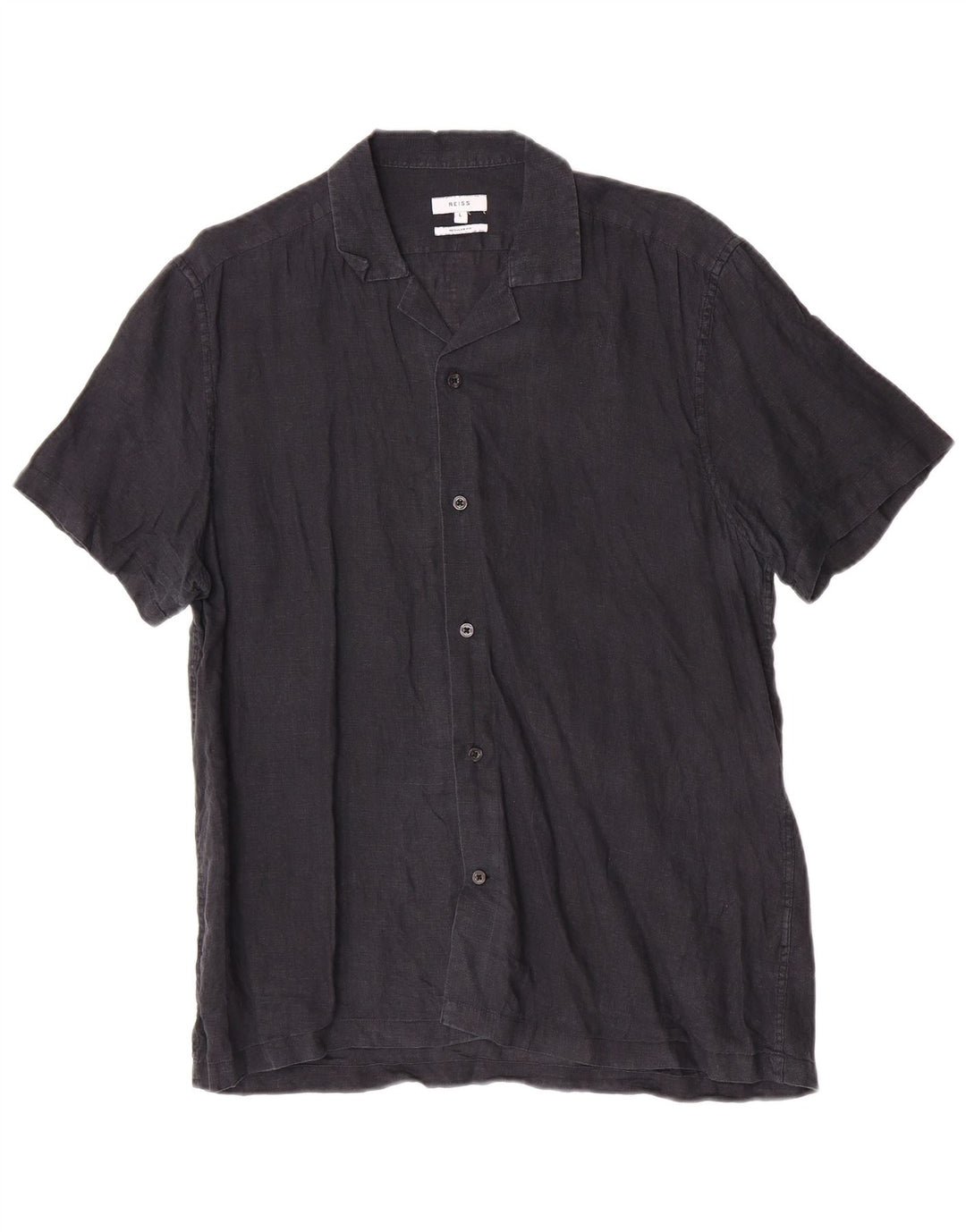Reiss Chemise à manches courtes pour hommes, coupe régulière, grand, bleu marine, lin