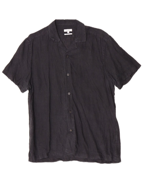 Reiss Chemise à manches courtes pour hommes, coupe régulière, grand, bleu marine, lin