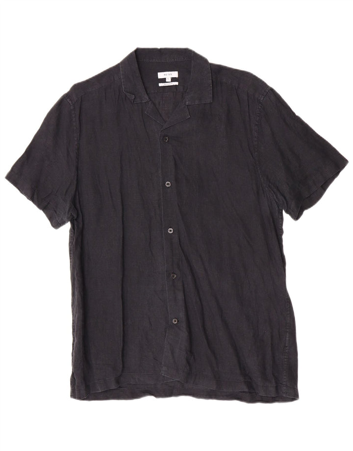 Reiss Chemise à manches courtes pour hommes, coupe régulière, grand, bleu marine, lin