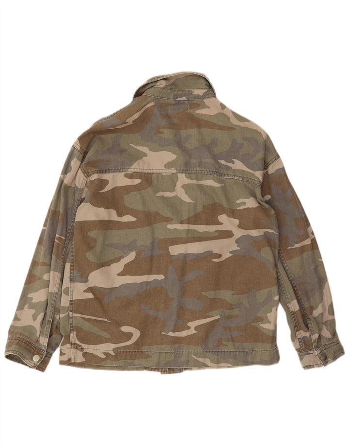 Topshop Veste utilitaire surdimensionnée pour femme UK 10 Petit coton camouflage kaki