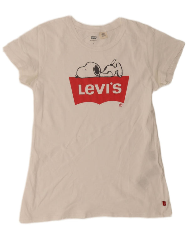 Levi's T-Shirt Graphique Femme UK 12 Coton Blanc Moyen