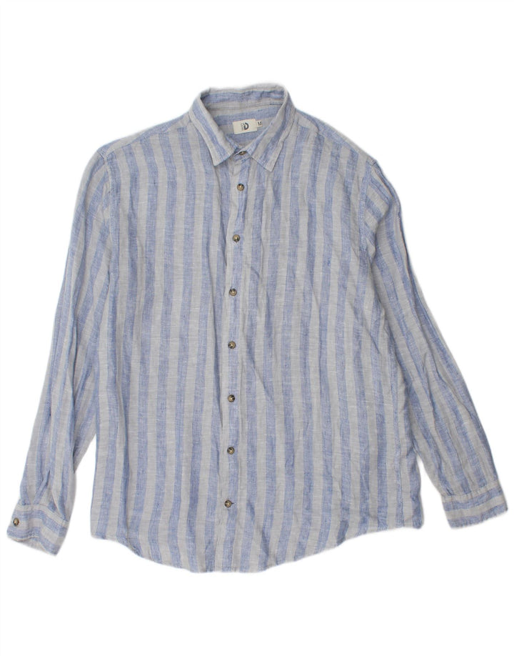 Dack's Chemise Homme Lin Rayé Bleu Moyen