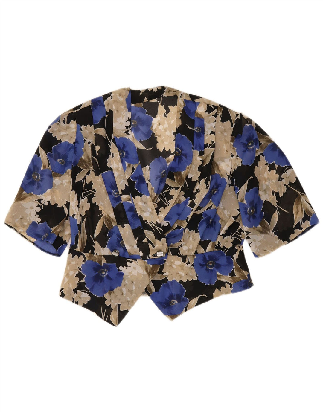 vintage Femme Manches Courtes Blazer Veste UK 14 Grand Bleu Floral