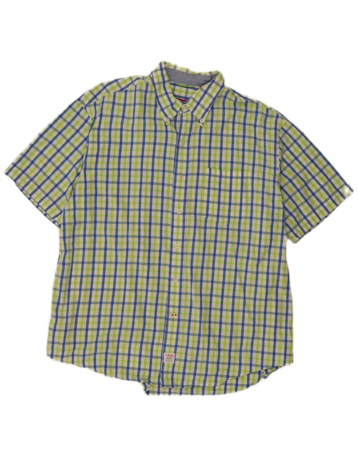 Izod Chemise à manches courtes pour homme XL en coton à carreaux vert