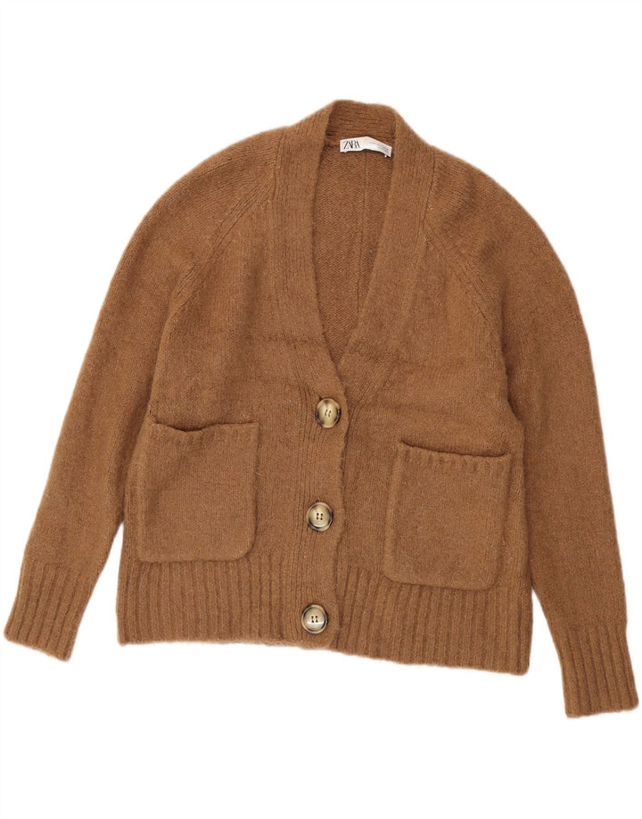 ZARA Cardigan surdimensionné pour femme UK 10 Petit Marron