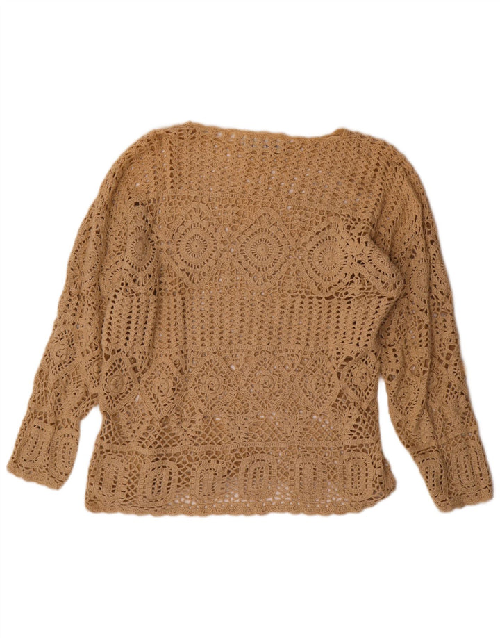 VINTAGE Femmes Surdimensionné Col Bateau Pull Pull UK 10 Petit Beige