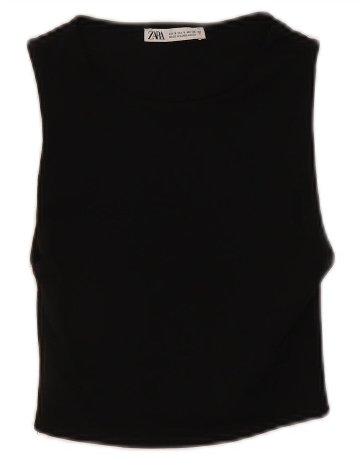Zara Femme Haut Court Sans Manches UK 8 Petit Noir Polyamide