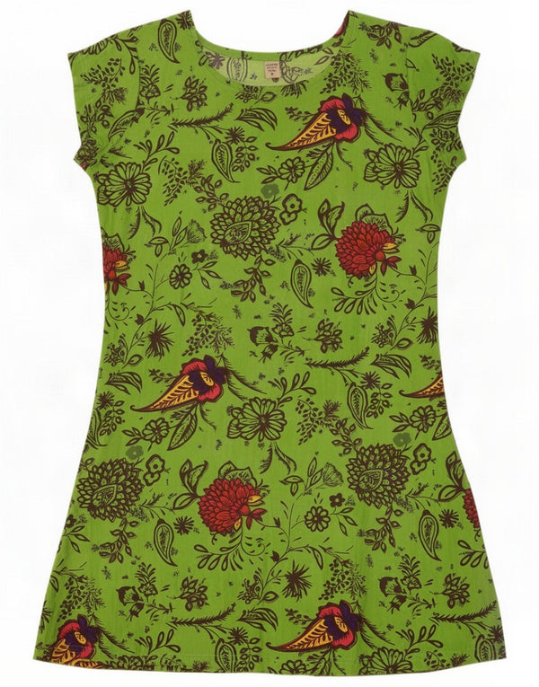Robe tunique vintage pour femme UK 10 Petit coton floral vert