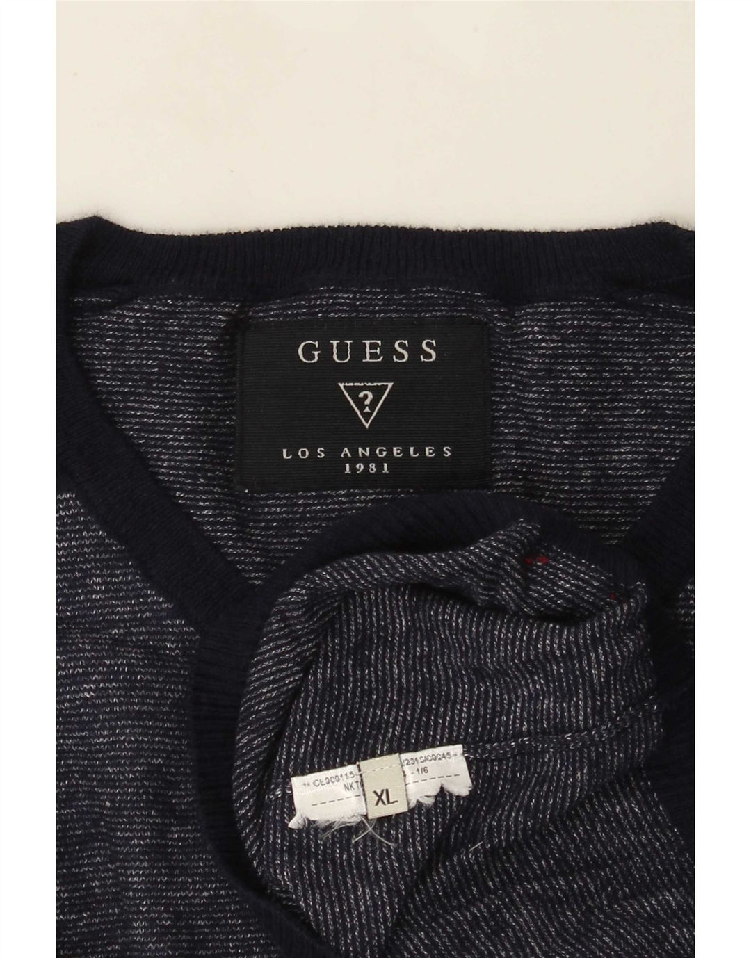 Guess Pull col V Homme XL Bleu Marine Moucheté