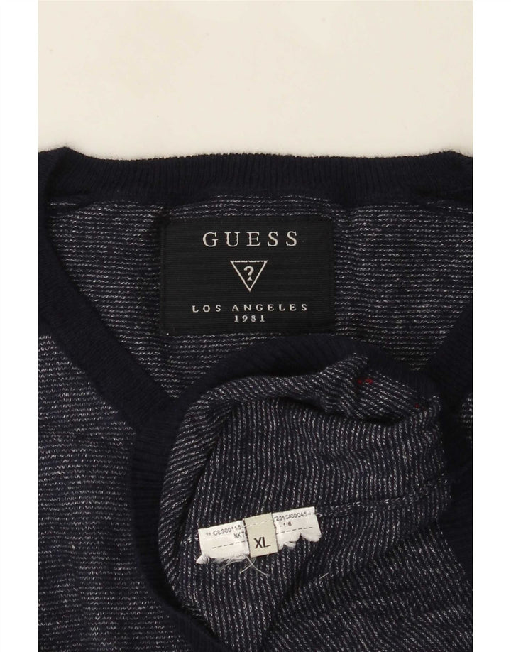 Guess Pull col V Homme XL Bleu Marine Moucheté