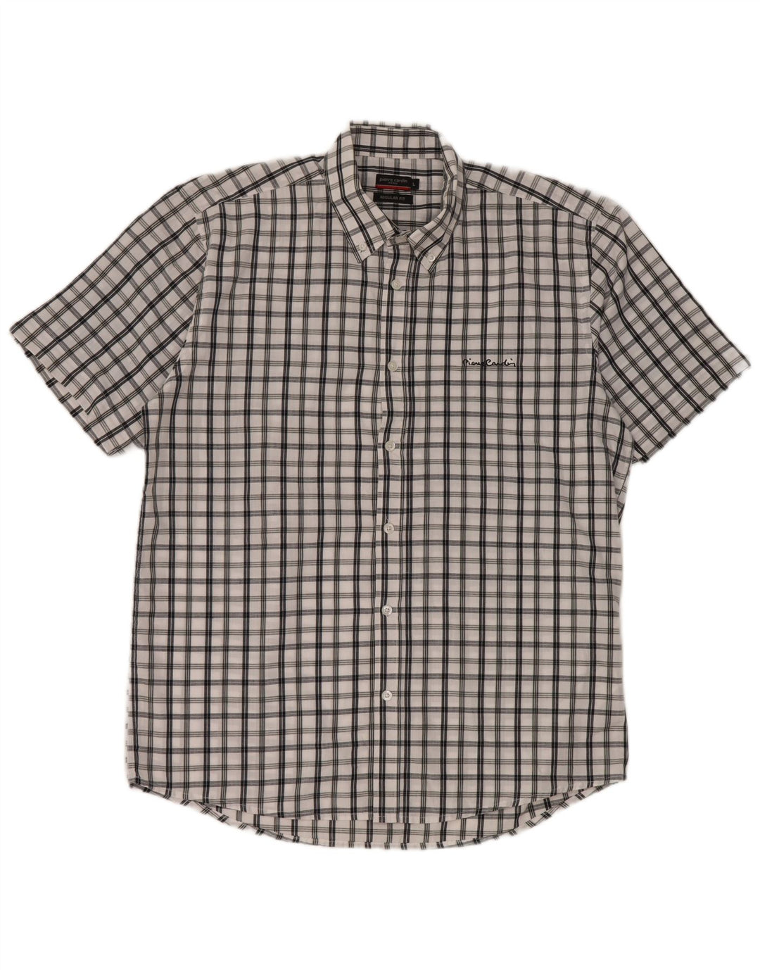 Pierre Cardin Chemise à manches courtes pour homme, coupe régulière, grands carreaux blancs