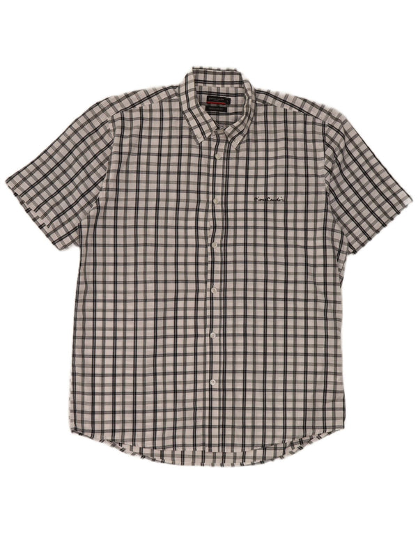 Pierre Cardin Chemise à manches courtes pour homme, coupe régulière, grands carreaux blancs