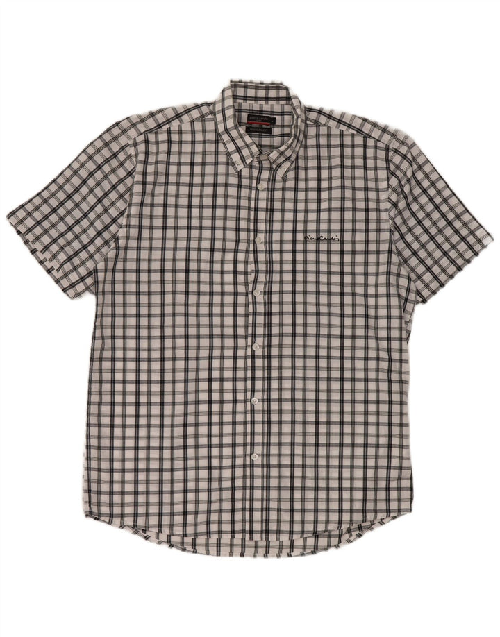 Pierre Cardin Chemise à manches courtes pour homme, coupe régulière, grands carreaux blancs