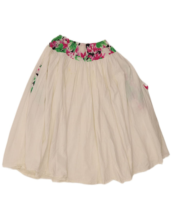 vintage Femmes Jupe Évasée Plissée W34 Grand Blanc Floral