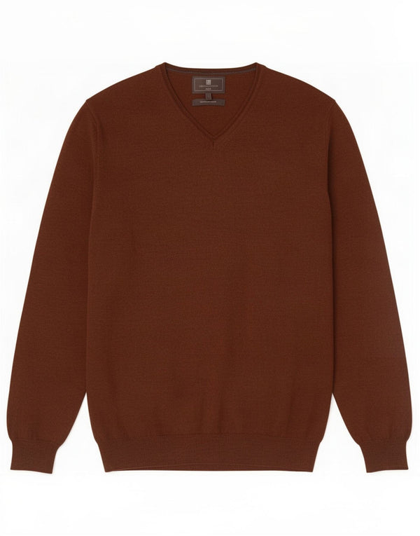 Marks & Spencer Pull coupe ajustée à col en V pour homme en laine mérinos marron Taille L
