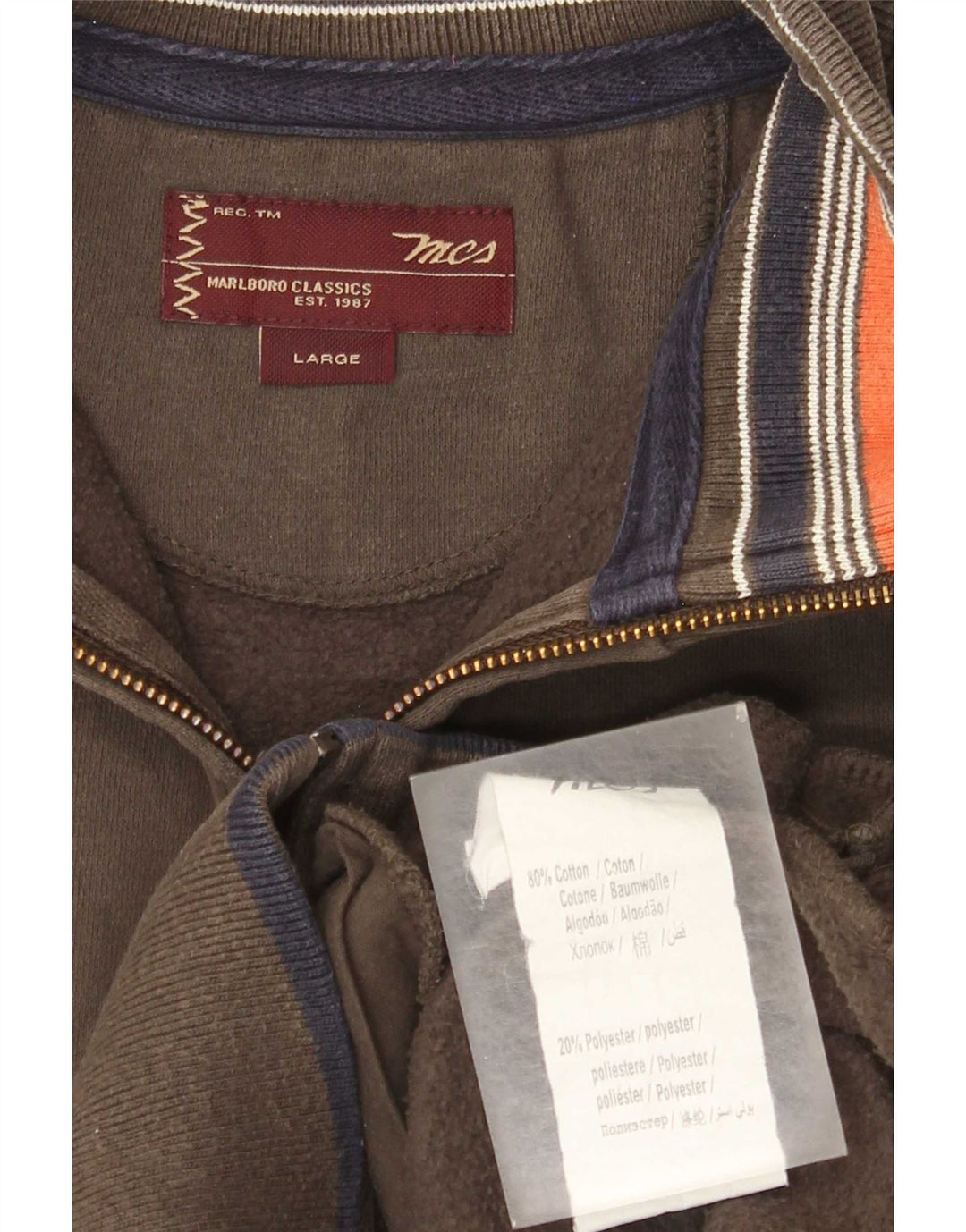 Marlboro Classics Veste de survêtement pour homme Large Marron Coton Classique