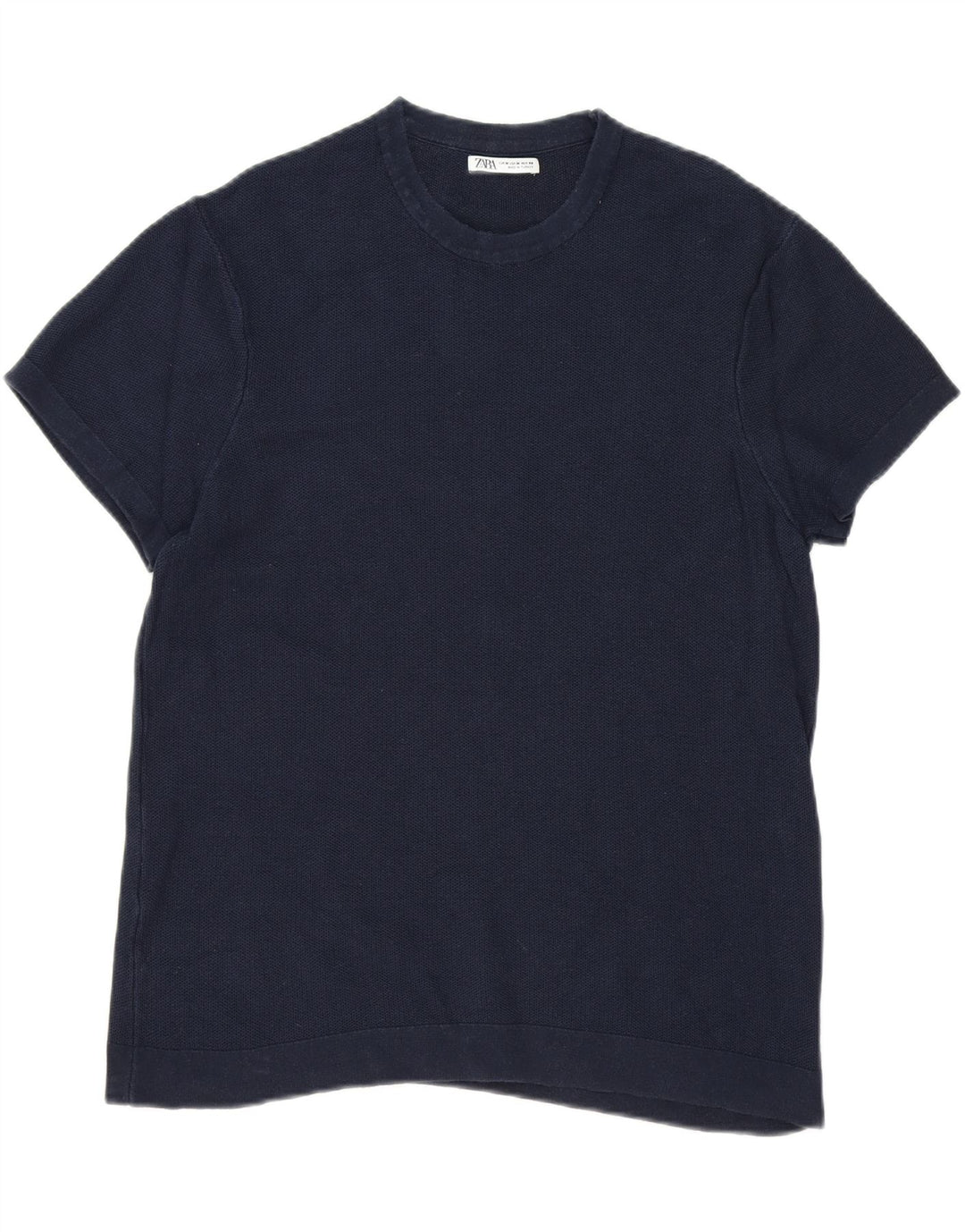 ZARA Womens T-Shirt Top UK 14 Medium Navy Blue Cotton Vintage Zara and Second-Hand Zara from Messina Hembry 