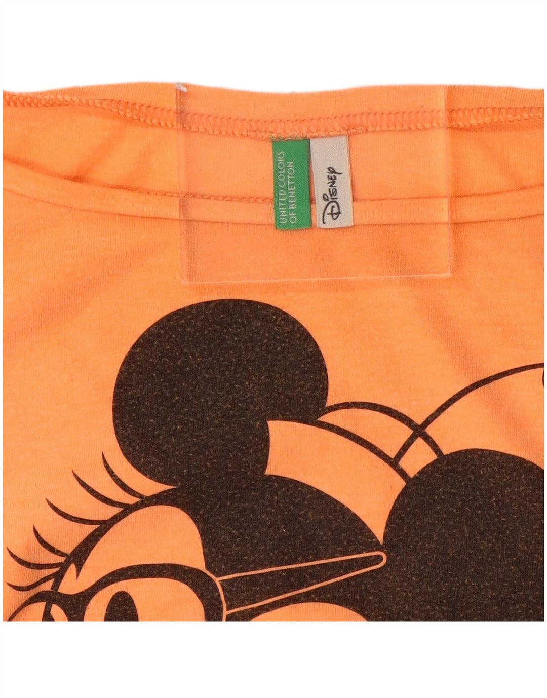 BENETTON Femme Mickey Mouse Crop Graphic T-Shirt Top UK 14 Orange Moyen