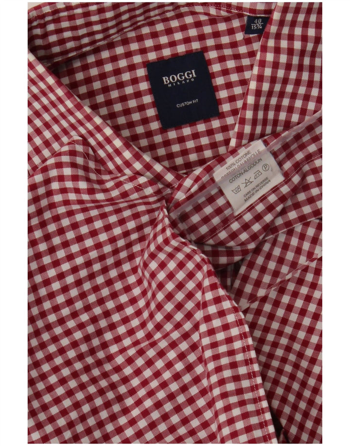 Boggi Chemise à carreaux pour homme Taille 40 15 1/2 Vichy bordeaux moyen