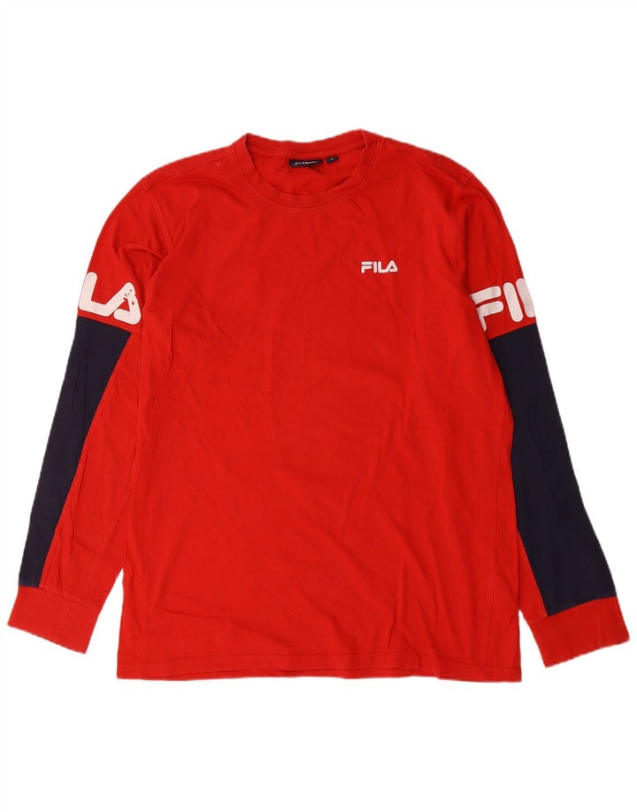 Fila Haut graphique à manches longues pour hommes, grand coton color block rouge