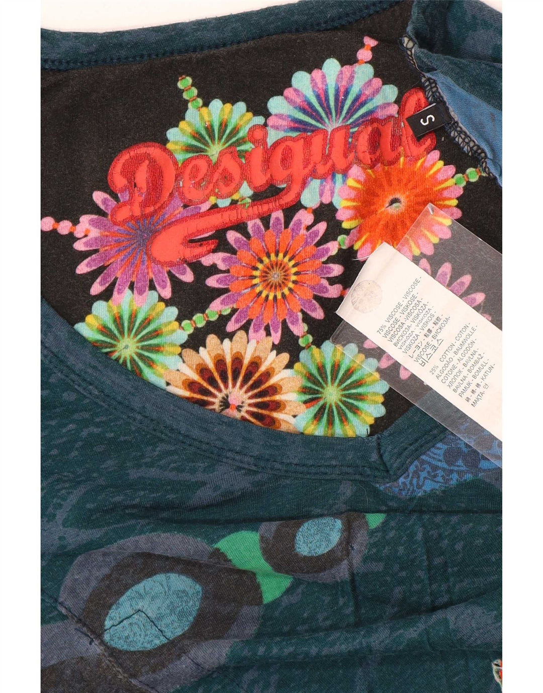 Desigual Chemisier Top UK 10 Small Multicolore Floral Viscose Femme
