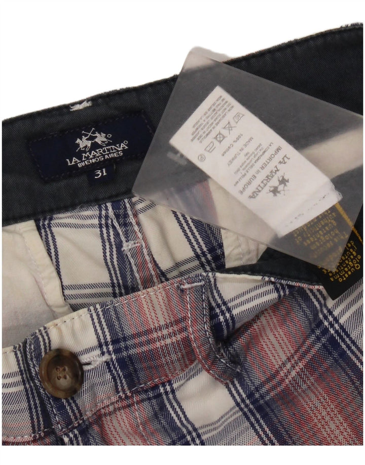 La Martina Short Chino Homme W31 Coton à Carreaux Rouge Moyen