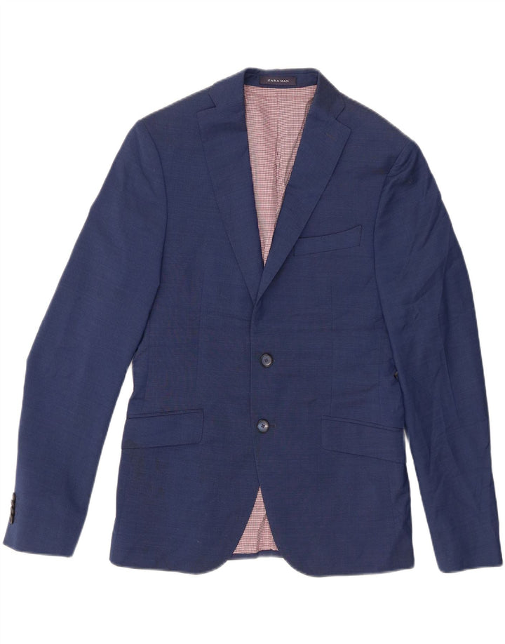 Zara Veste Blazer 2 Boutons Homme EU 46 Petite Laine Bleue