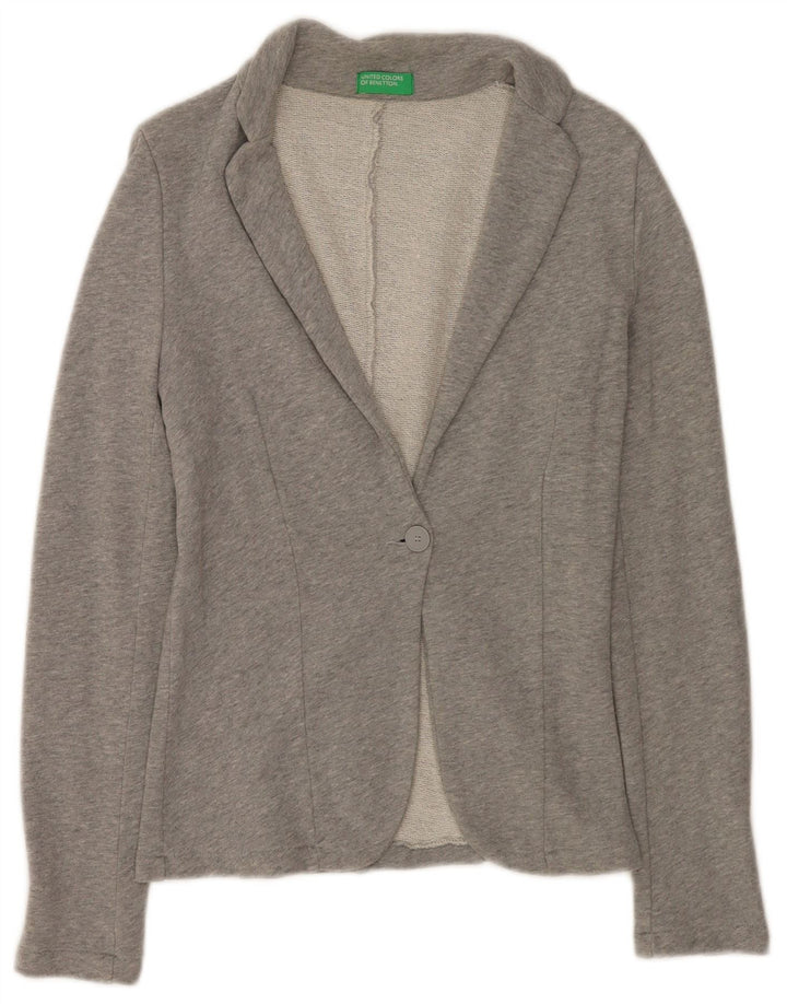 Benetton Veste Blazer 1 Bouton Femme UK 8 Petit Gris Coton